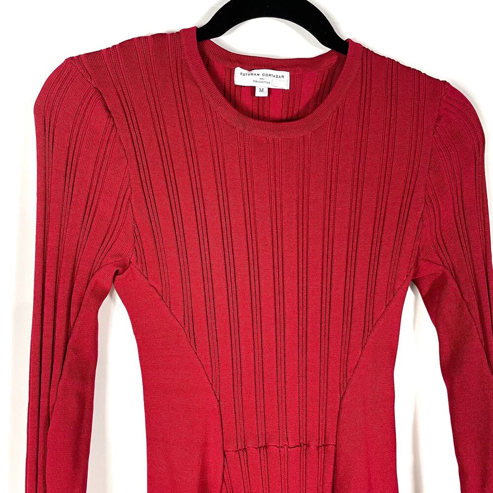 Red Knit Long-Sleeve Mini Dress - Brand - Picture 7 of 14